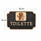 Plaque de porte WC en bois gravé avec chat humoristique, panneau toilette décoratif en contreplaqué de bouleau avec dimensions 20 x 15 cm.