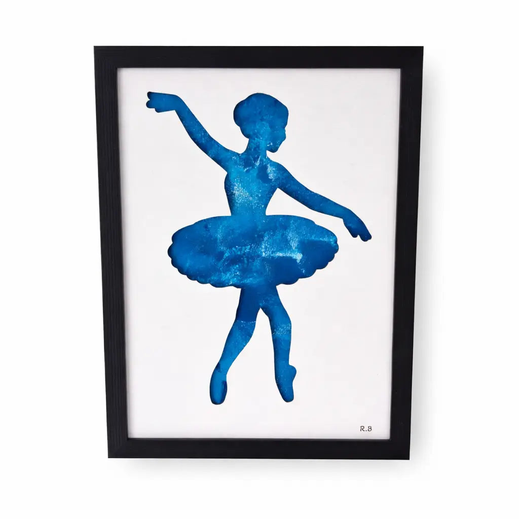 Tableau Danseuse Bois Découpé A4 – Élégance Bleue Gravea