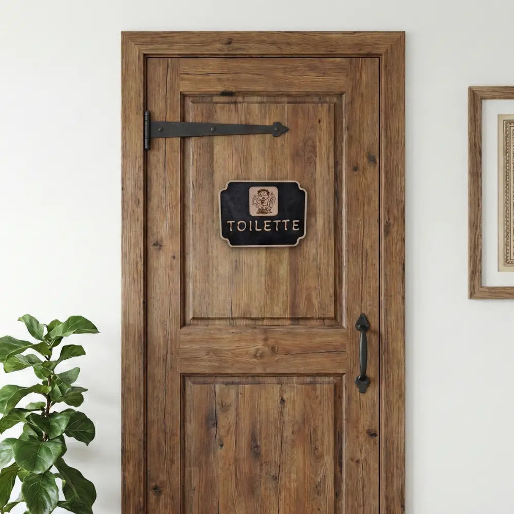 Plaque Toilette Bois Gravé Pictogramme Humoristique Gravea