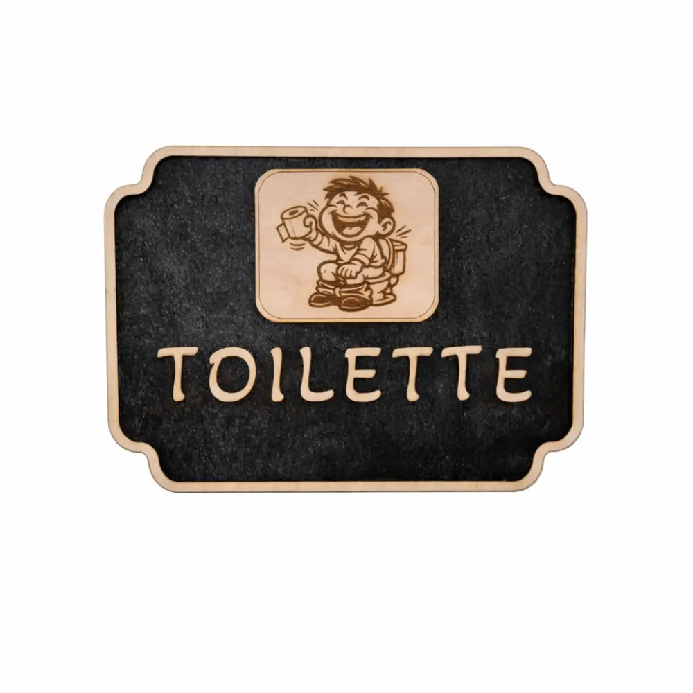 Plaque Toilette Bois Gravé Pictogramme Rieur Gravea